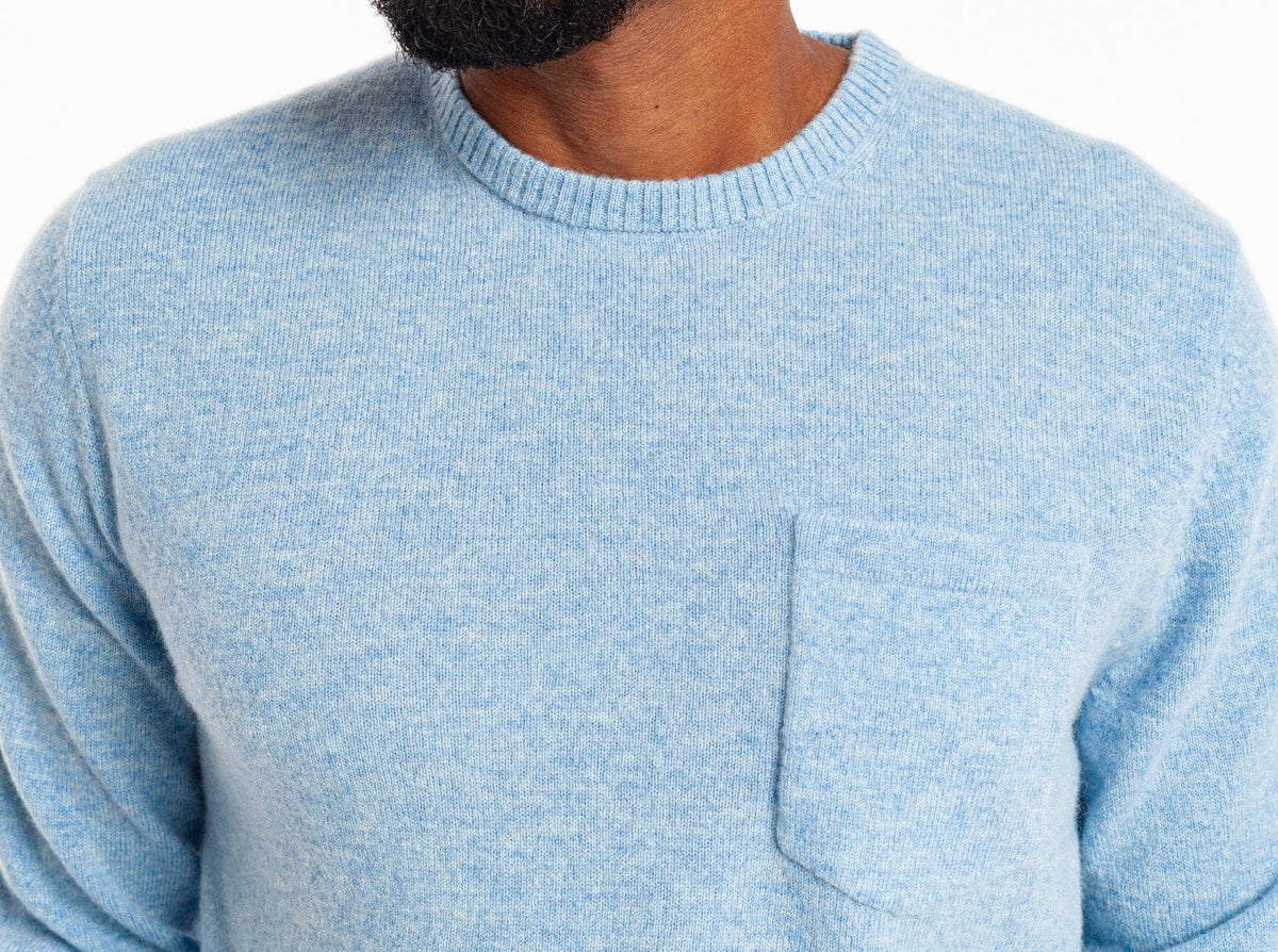 Criquet Legacy Cashmere Pocket Crew in Rainey, studio photo