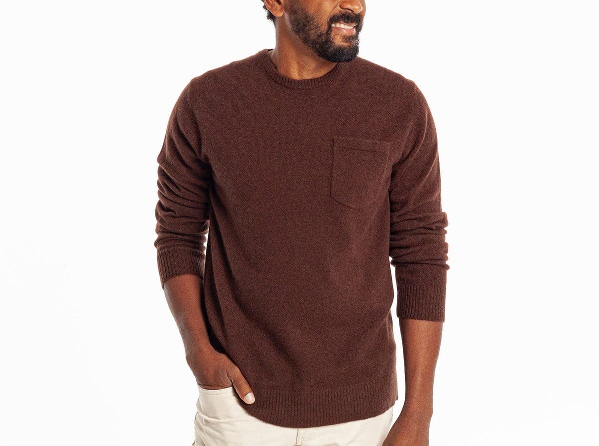 Criquet Legacy Cashmere Pocket Crew in Espresso, studio photo