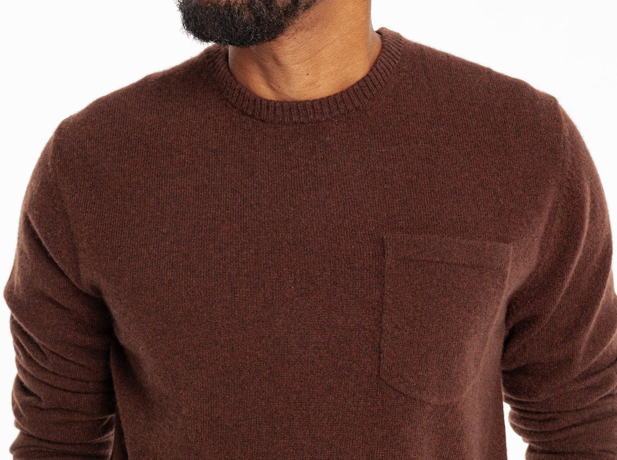Criquet Legacy Cashmere Pocket Crew in Espresso, studio photo