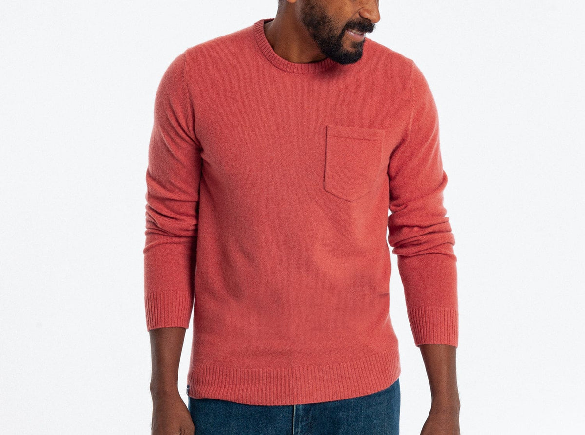 Criquet Legacy Cashmere Pocket Crew in Brick Road, studio photo
