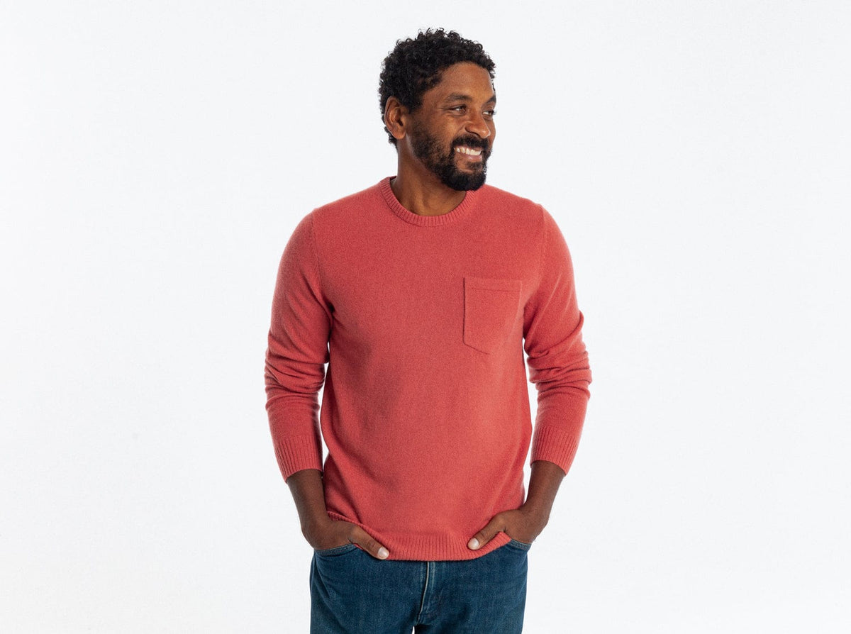 Criquet Legacy Cashmere Pocket Crew in Brick Road, studio photo