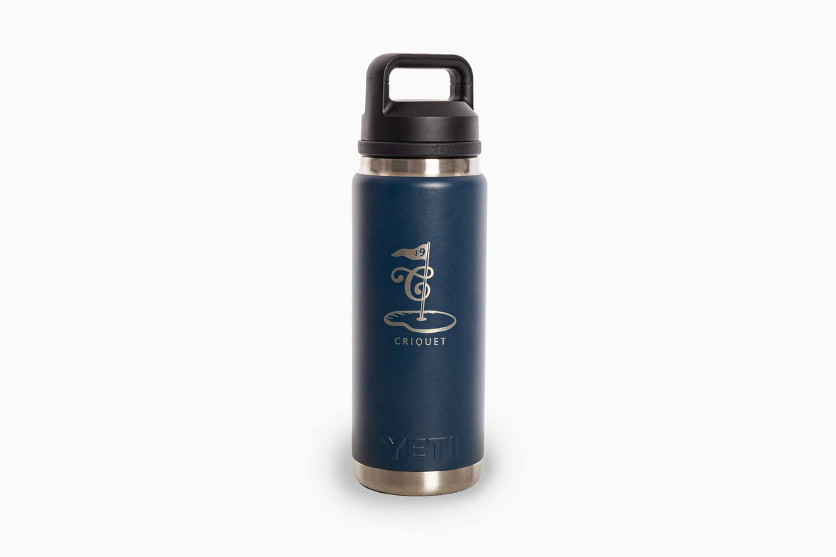 Criquet x YETI in Criquet Flag 26 oz Water Bottle, Navy, studio photo