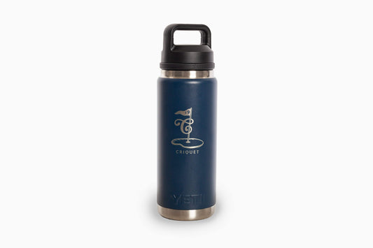Criquet x YETI in Criquet Flag 26 oz Water Bottle, Navy, studio photo