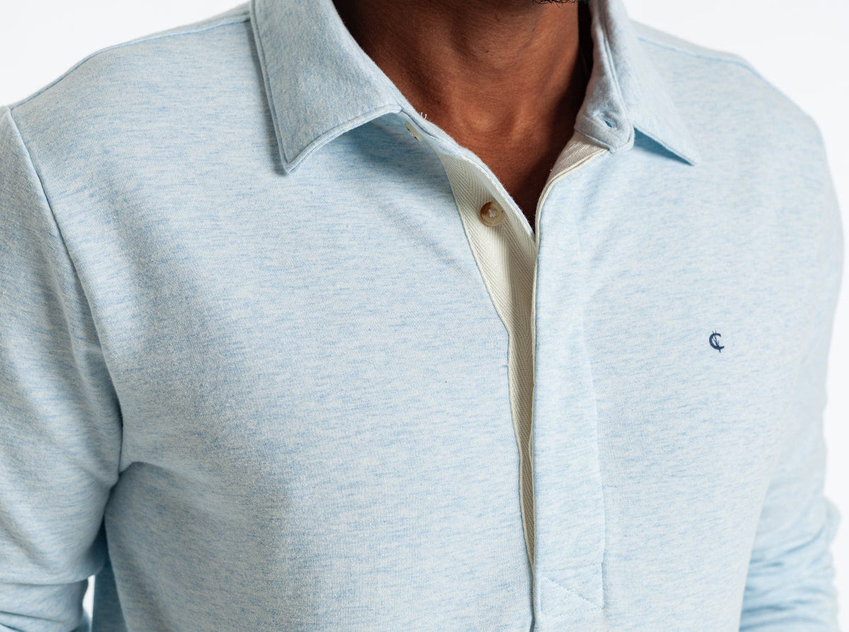 Criquet Collared Sweatshirt in Heather Ice, studio photo