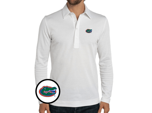Criquet Florida Jacquard Long Sleeve Range Polo in Albert, White, view 1
