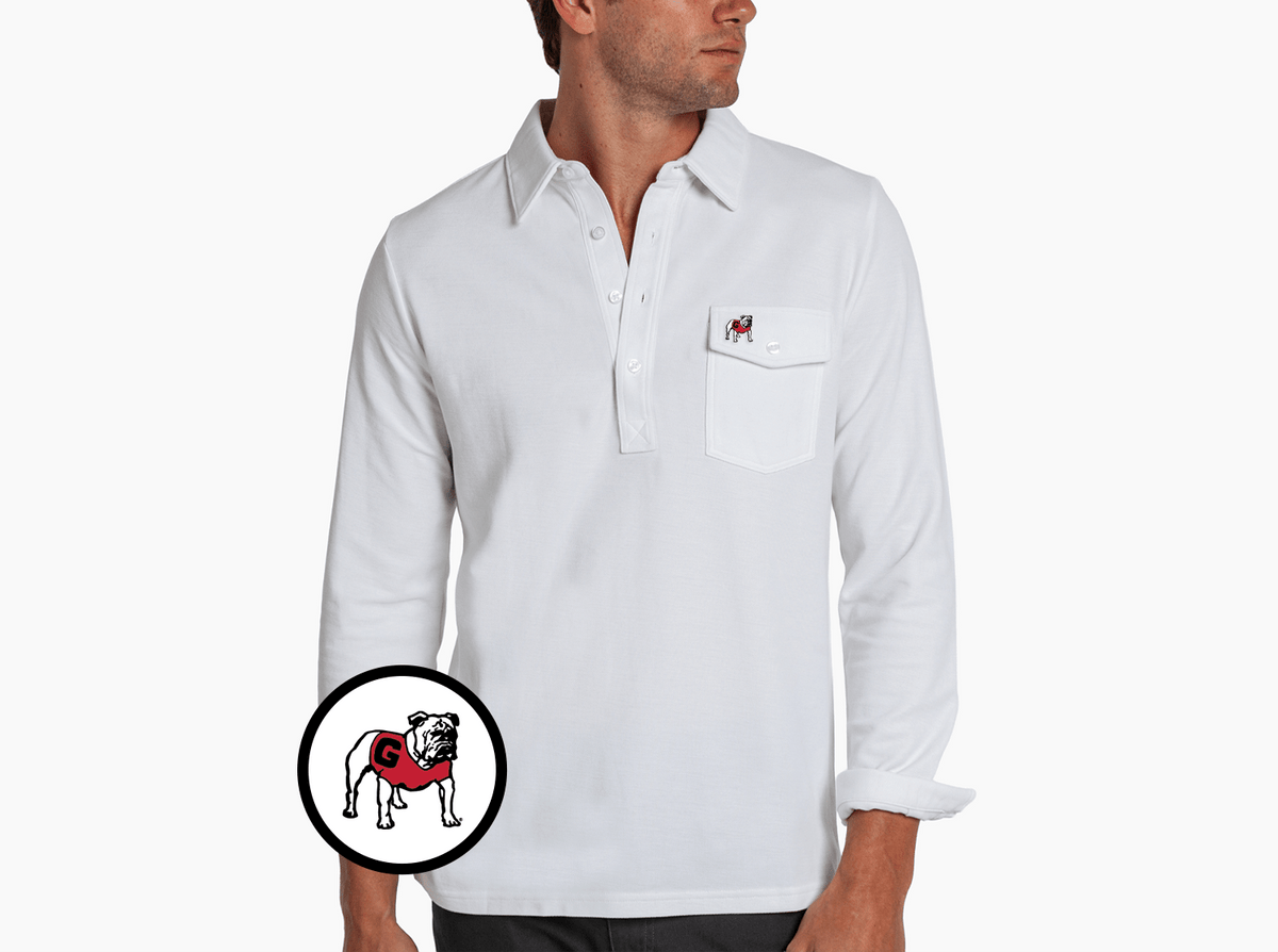 Criquet Georgia Long Sleeve Players Shirt in Bulldog, White, view 1