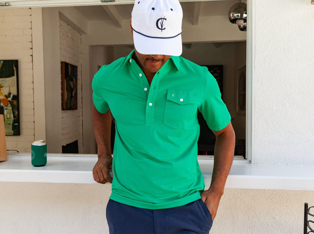 Criquet Performance Players Shirt in Golf Green, view 1