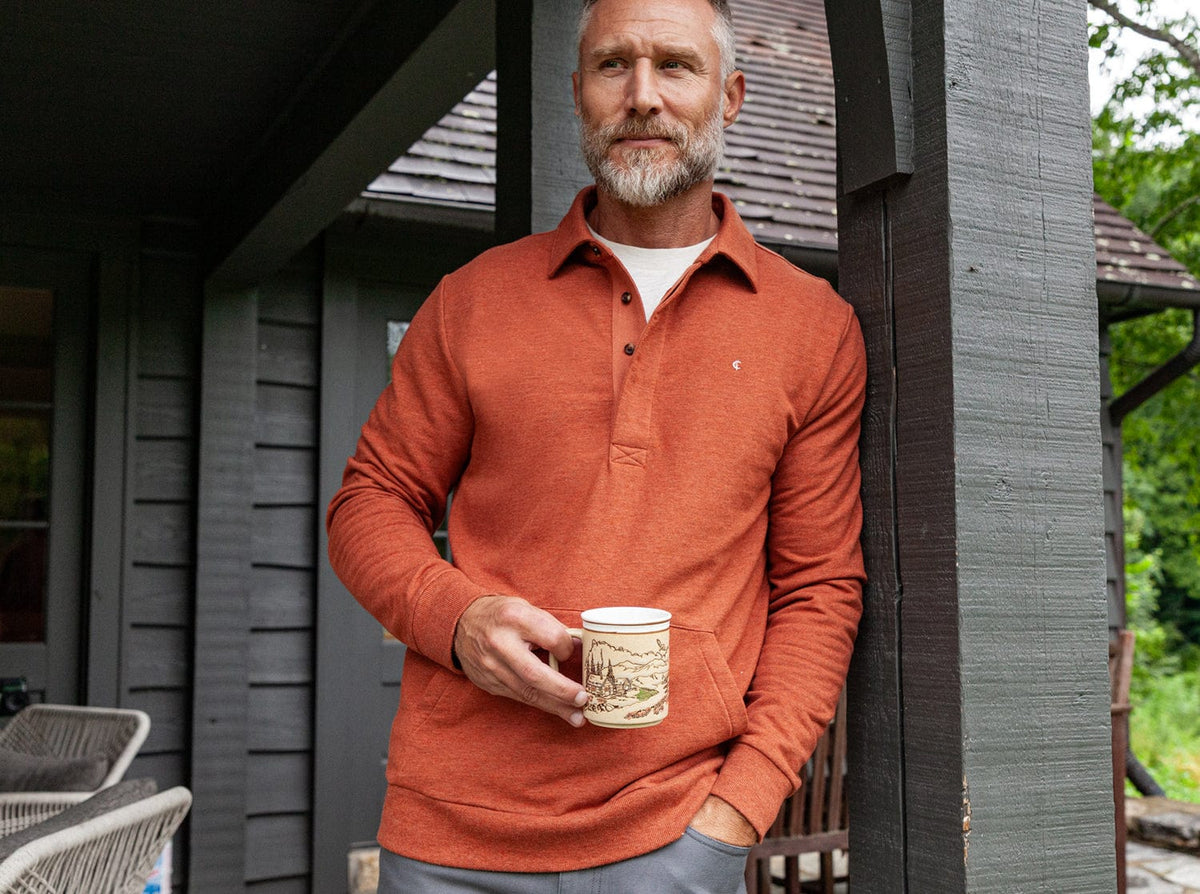 Criquet Collared Sweatshirt in Heather Burnt Orange, view 1