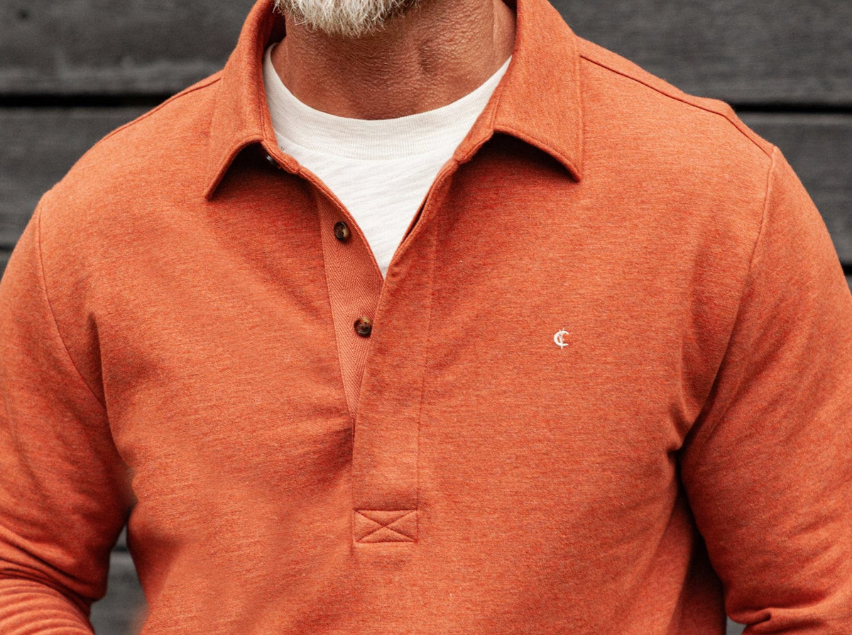 Criquet Collared Sweatshirt in Heather Burnt Orange, view 2