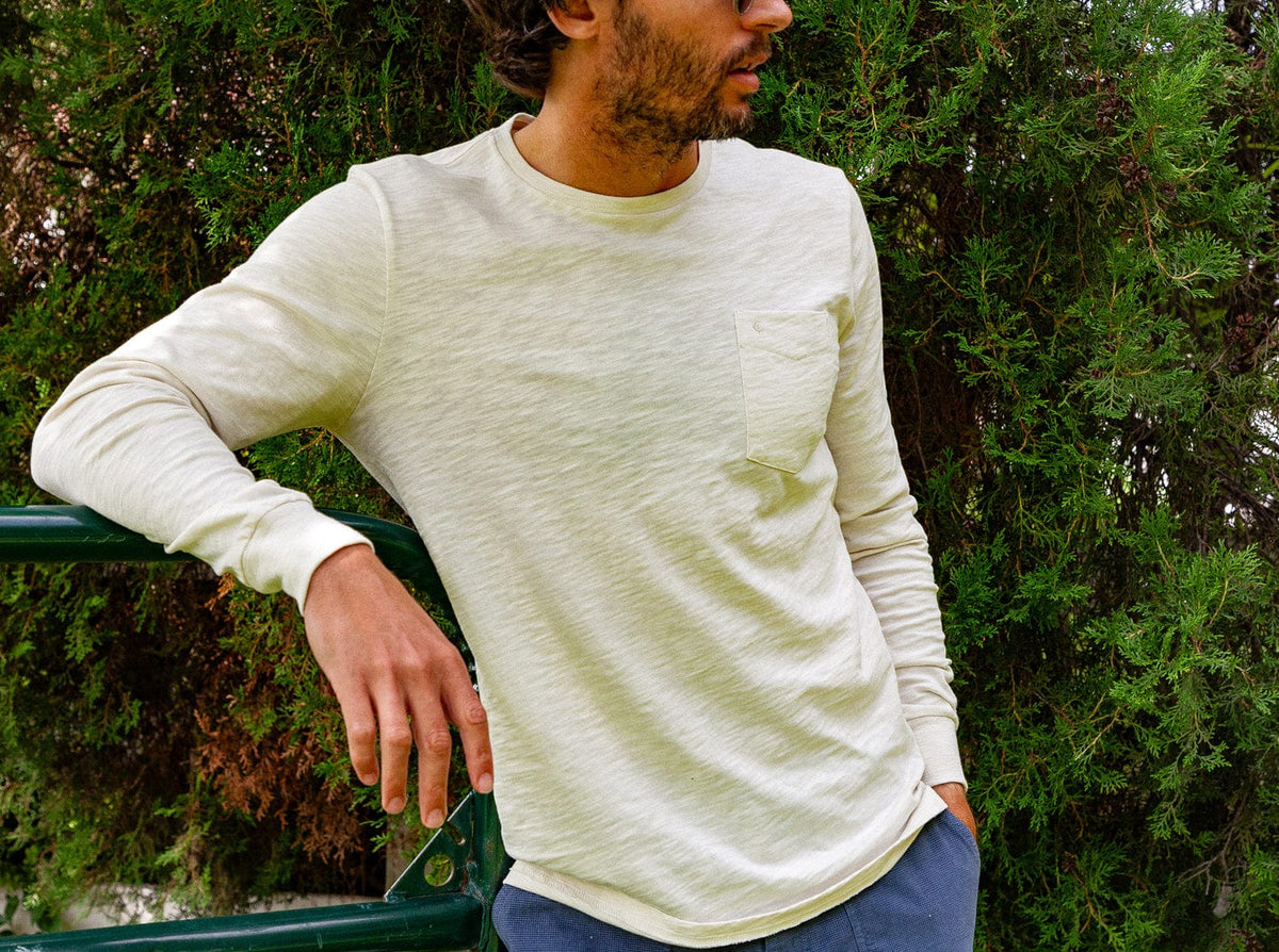 Criquet Cotton Slub Long Sleeve T-Shirt in Natural, view 8