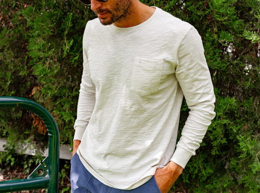 Criquet Cotton Slub Long Sleeve T-Shirt in Natural, view 3