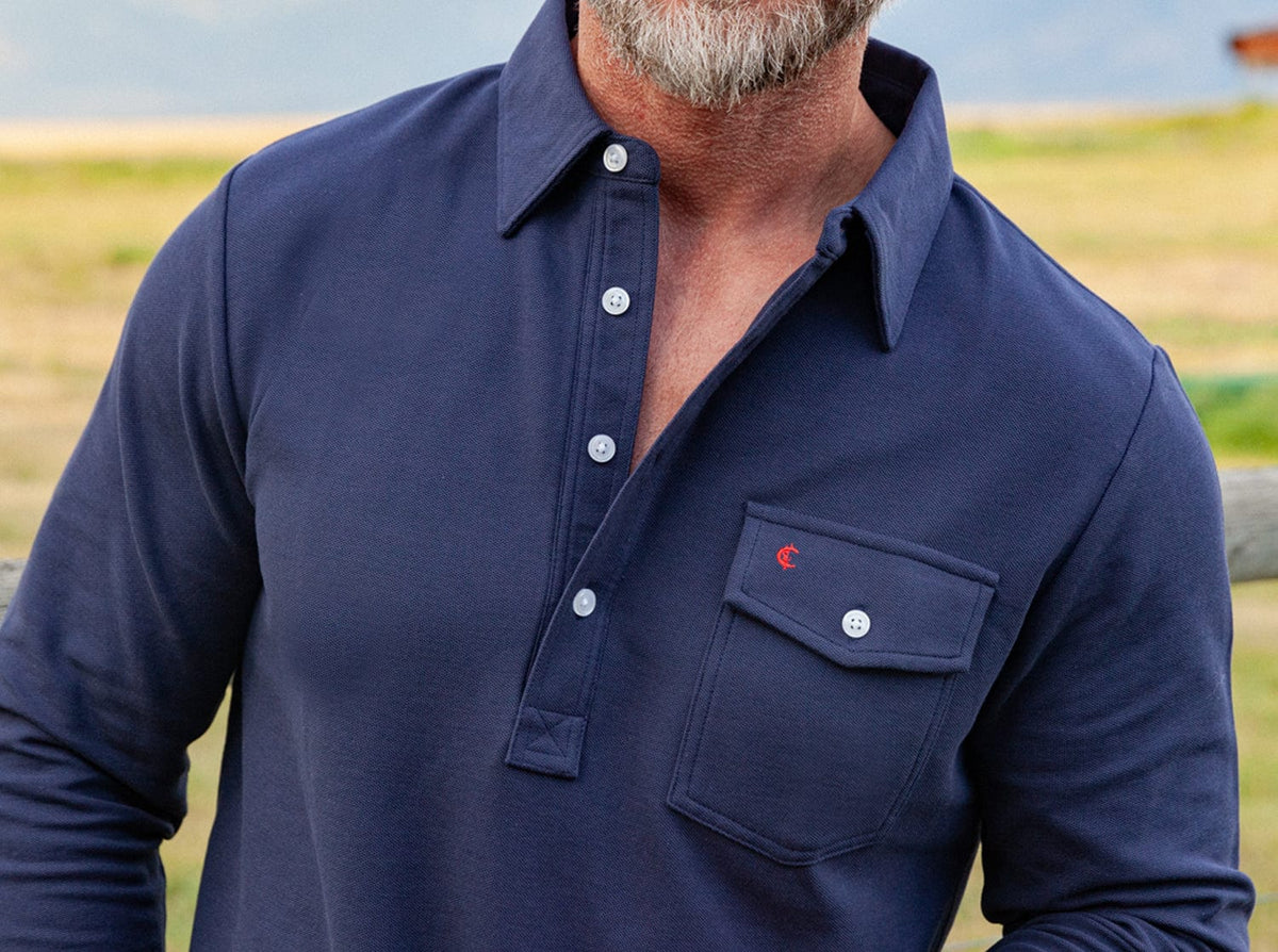 Criquet Long Sleeve Players Shirt in Peacoat, view 2