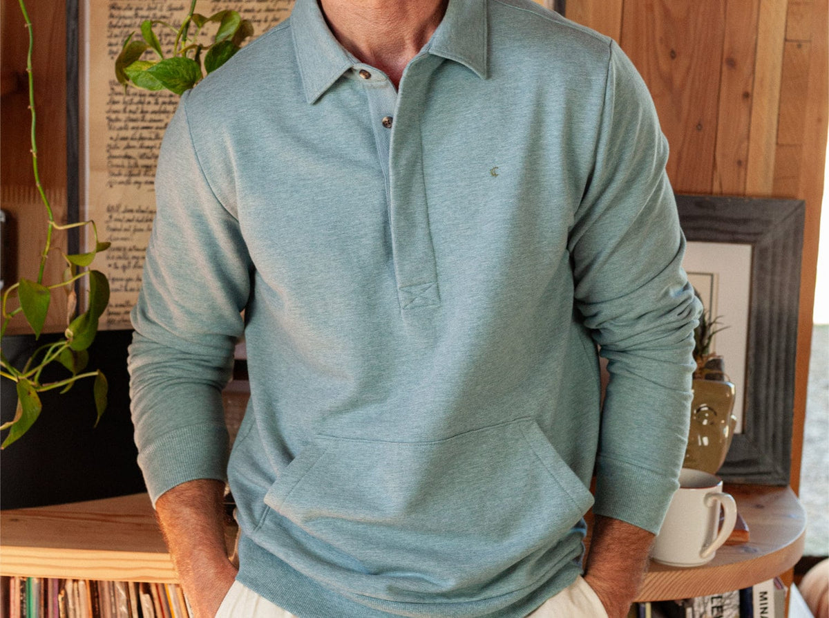 Criquet Collared Sweatshirt in Heather Lagoon, view 4