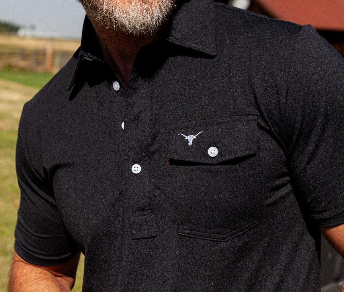 Criquet Texas in Coach's Performance Players Shirt, Longhorn, Black, view 2