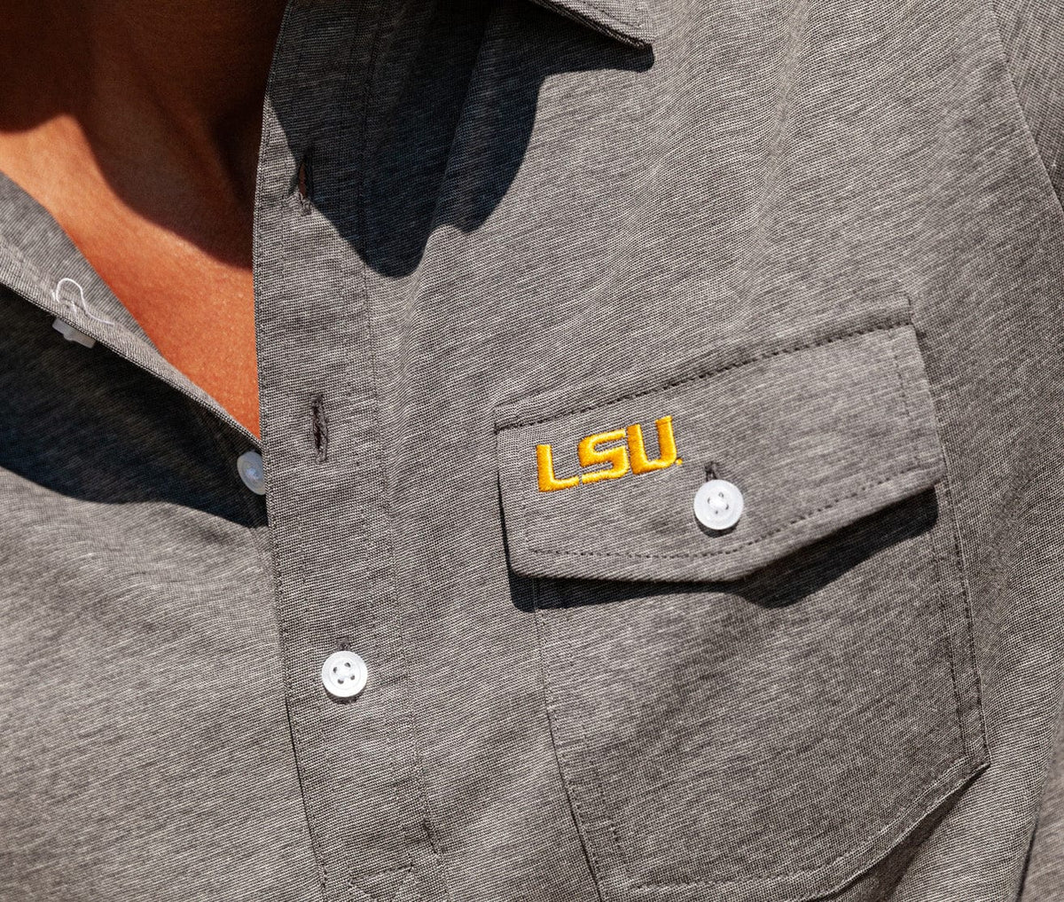 Criquet LSU in Coach's Performance Players Shirt, LSU, Heather Gray, view 2