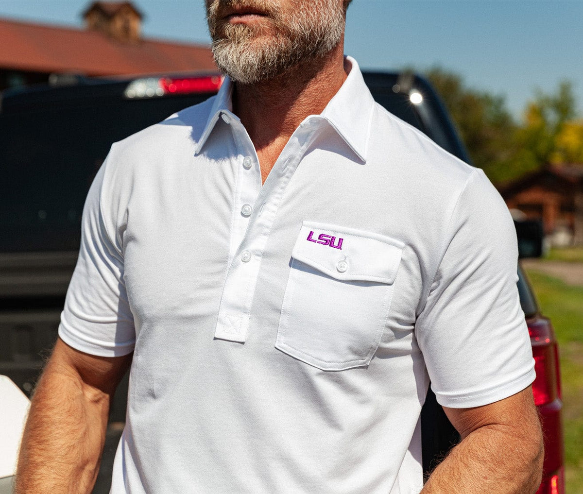 Criquet LSU in Coach's Performance Players Shirt, LSU, White, view 2