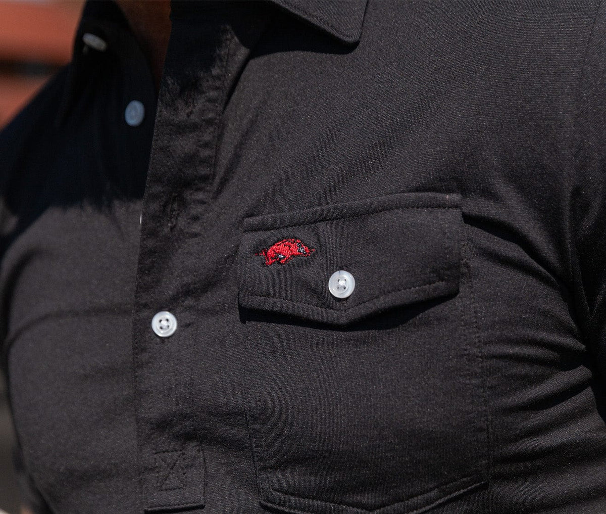 Criquet Arkansas in Coach's Performance Players Shirt, Hog, Black, view 2