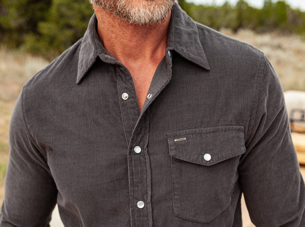 Criquet Corduroy Pearl Snap in Charcoal, view 2