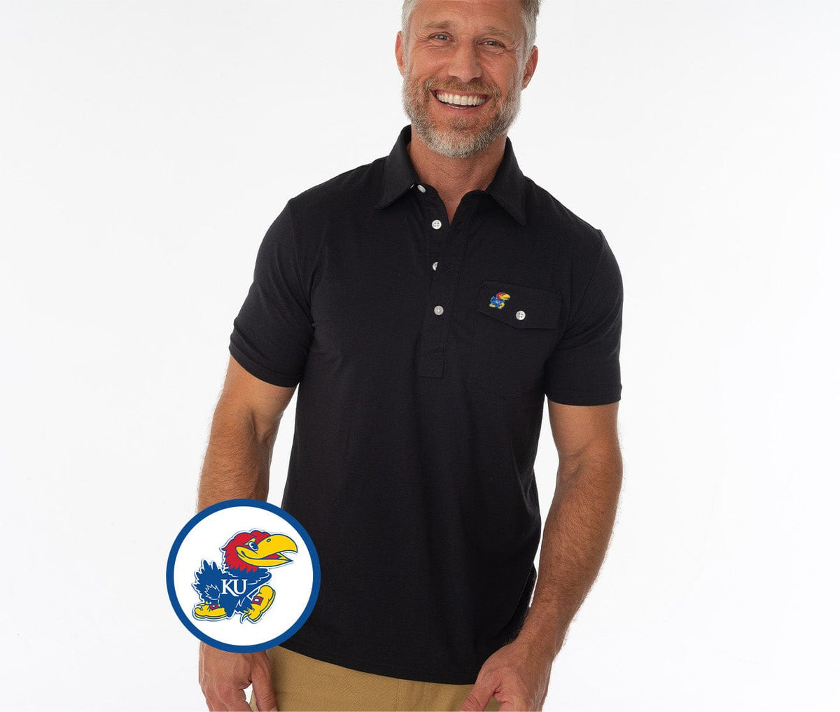Criquet Kansas Coach's Performance Players Shirt Jayhawk in Black, view 1