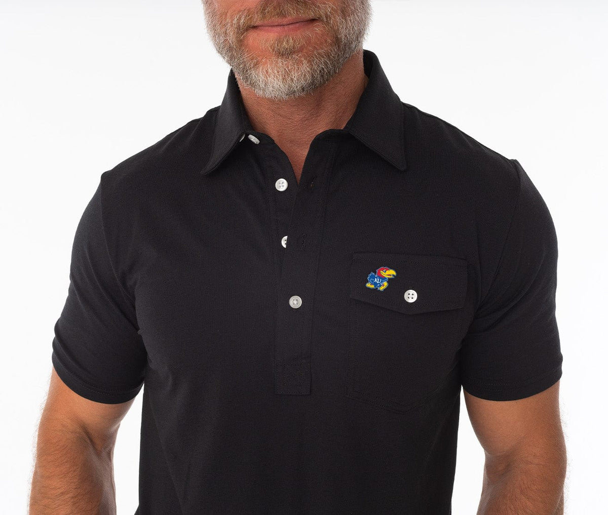 Criquet Kansas Coach's Performance Players Shirt Jayhawk in Black, view 2