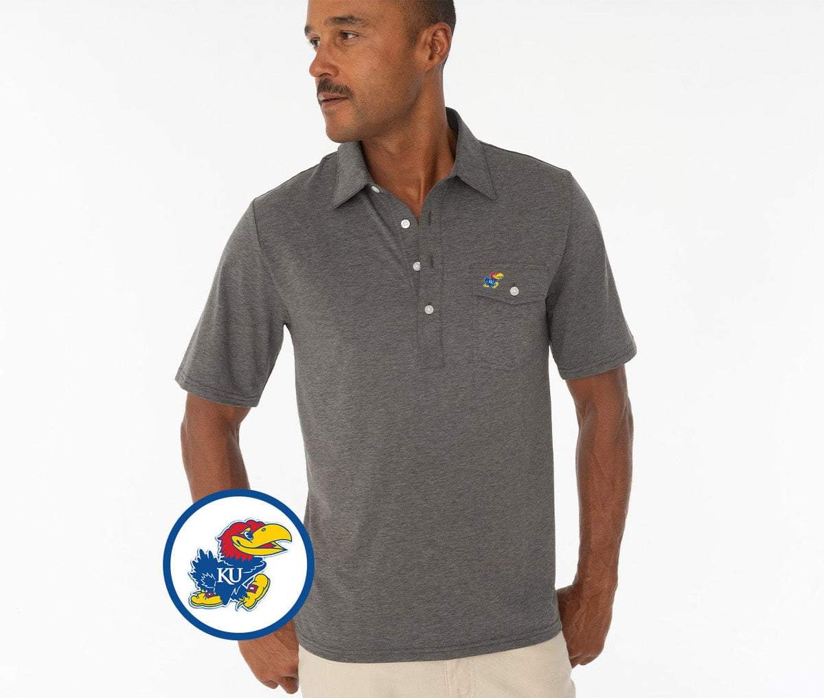 Criquet Kansas Coach's Performance Players Shirt Jayhawk in Heather Gray, view 1