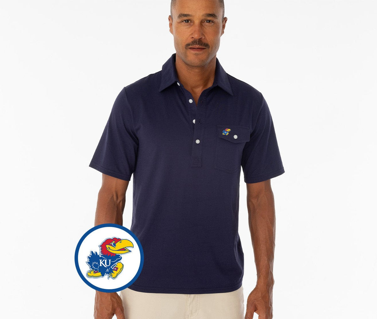 Criquet Kansas Coach's Performance Players Shirt Jayhawk in Navy, view 1