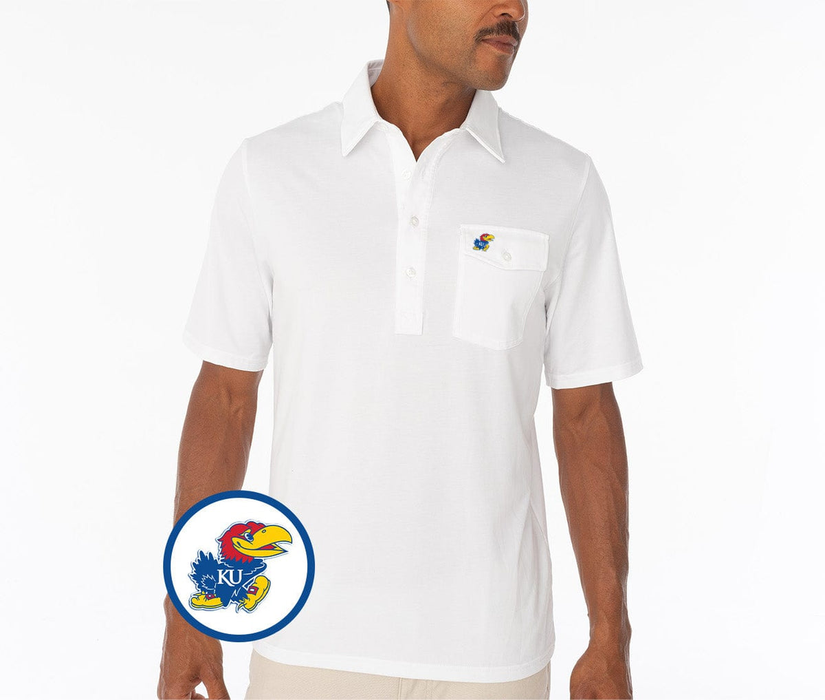 Criquet Kansas Coach's Performance Players Shirt Jayhawk in White, view 1