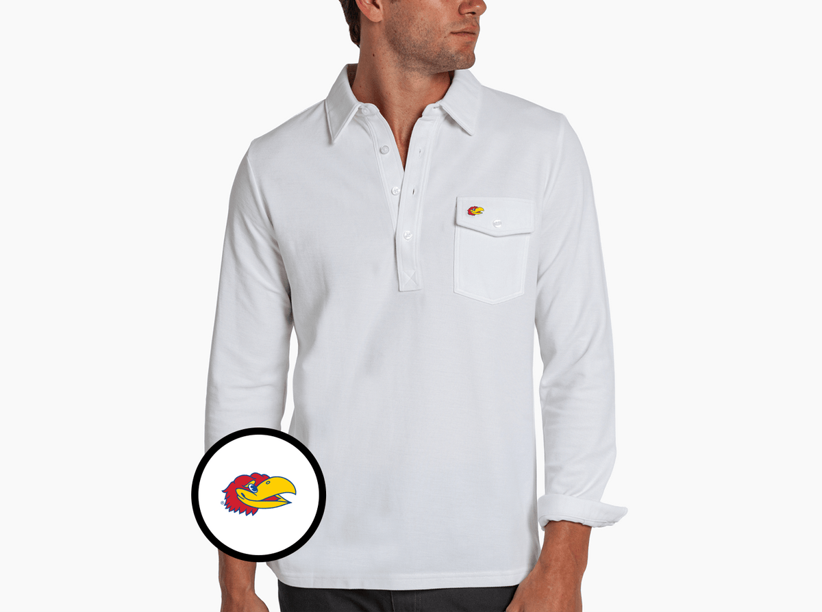 Criquet Kansas Long Sleeve Players Shirt in Jayhead, White, view 1