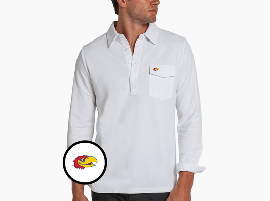 Criquet Kansas Long Sleeve Players Shirt in Jayhead, White, view 1