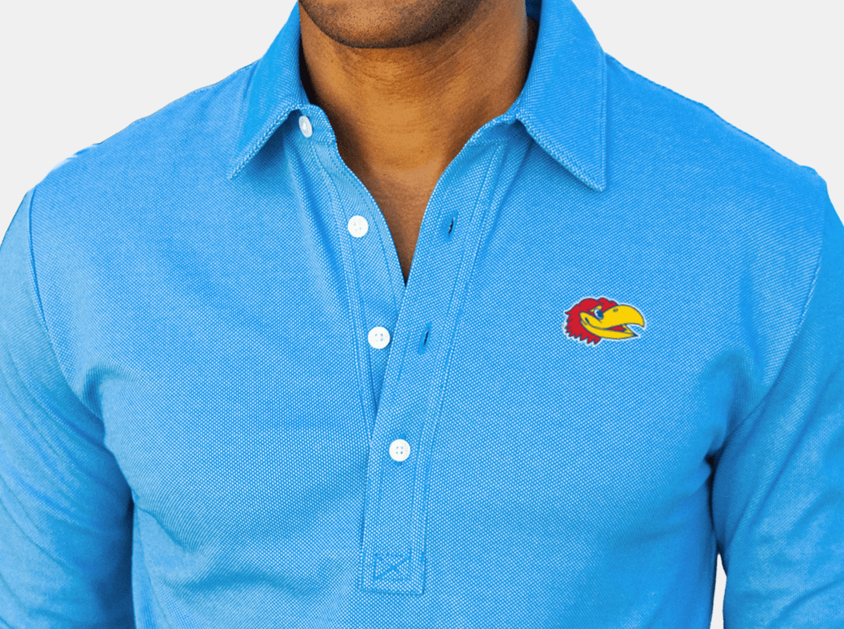 Criquet Kansas Jacquard Long Sleeve Range Polo in Jayhead, Blue, view 2
