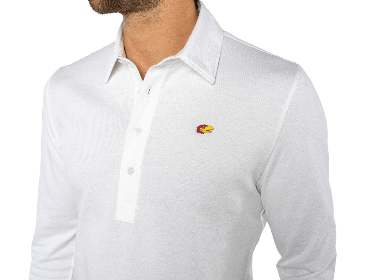 Criquet Kansas Jacquard Long Sleeve Range Polo in Jayhead, White, view 2