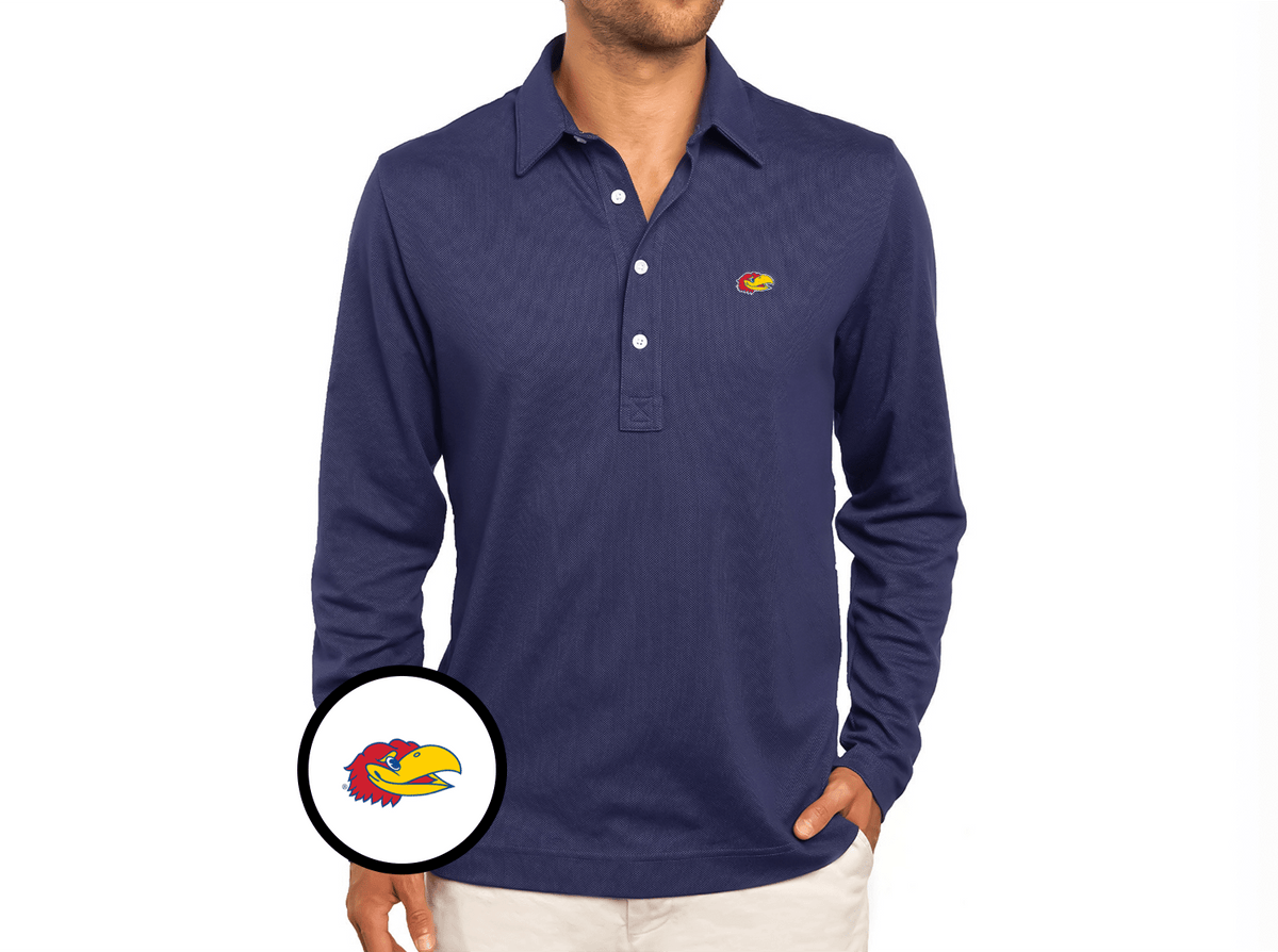 Criquet Kansas Jacquard Long Sleeve Range Polo in Jayhead, Navy, view 1