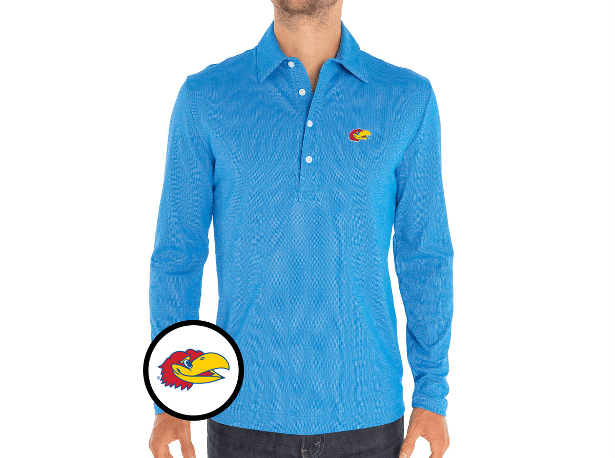 Criquet Kansas Jacquard Long Sleeve Range Polo in Jayhead, Blue, view 1