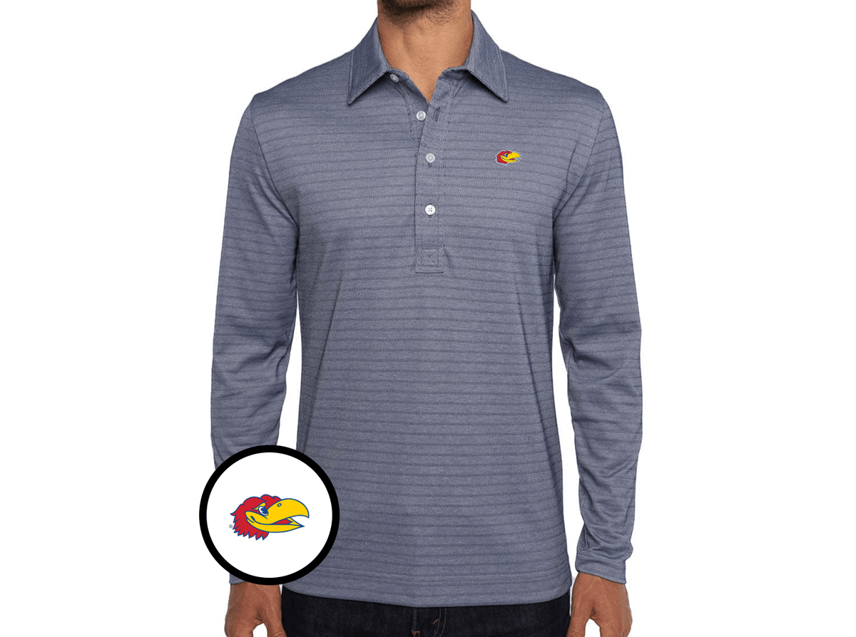 Criquet Kansas Jacquard Long Sleeve Range Polo in Jayhead, Navy Stripe, view 1