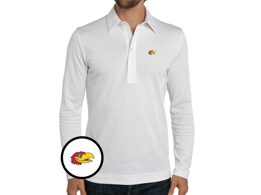 Criquet Kansas Jacquard Long Sleeve Range Polo in Jayhead, White, view 1