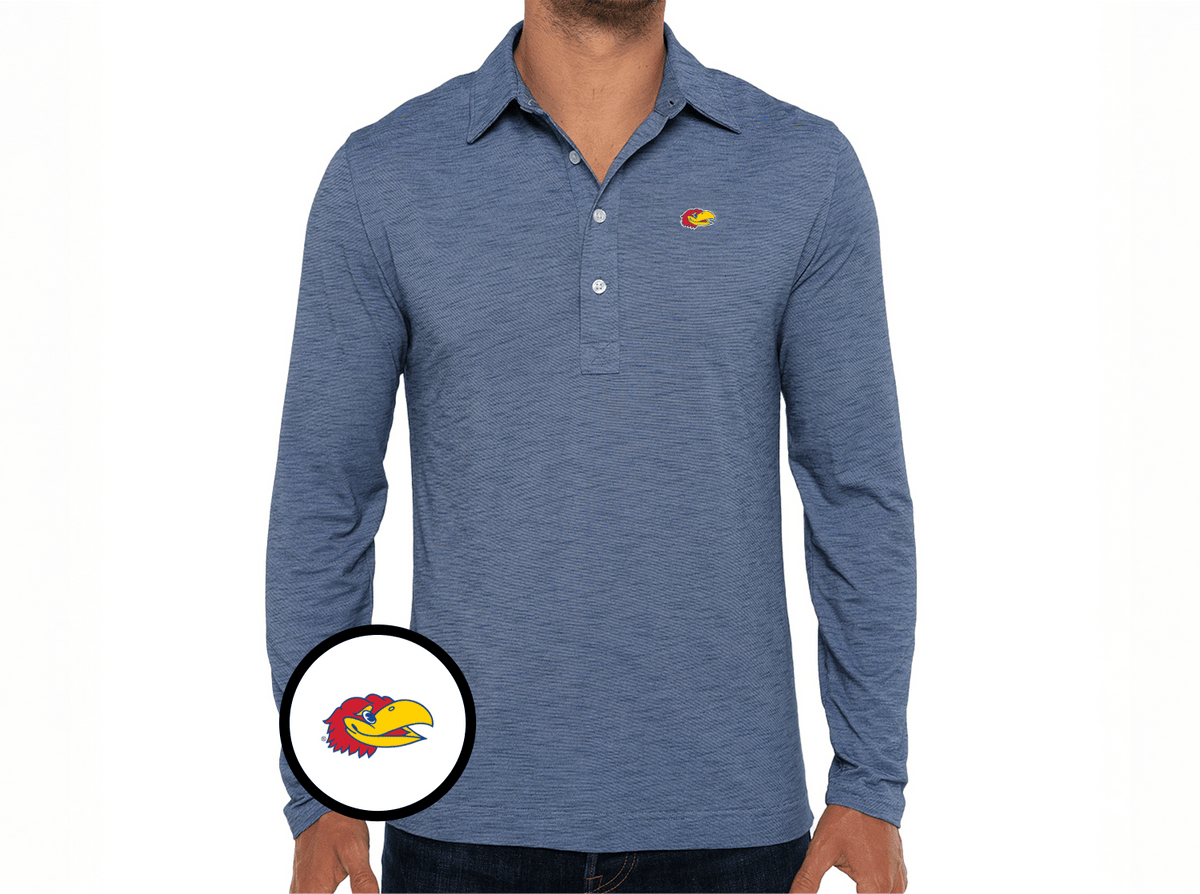 Criquet Kansas Brrr Long Sleeve Range Polo in Jayhead, Riviera, view 1