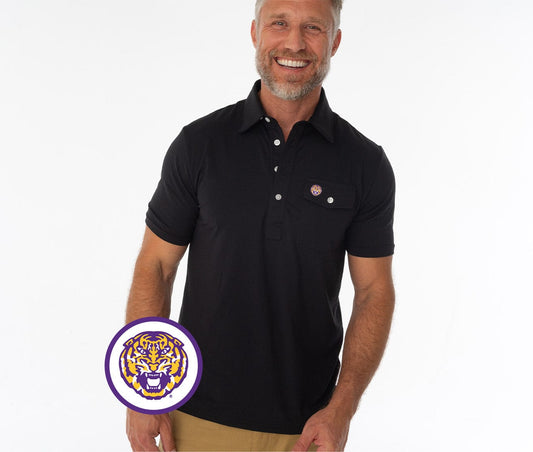 Criquet LSU in Coach's Performance Players Shirt, Tiger, Black, view 1