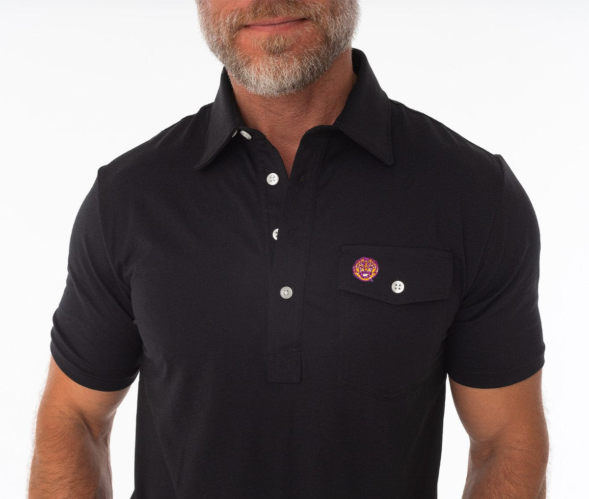 Criquet LSU in Coach's Performance Players Shirt, Tiger, Black, view 2