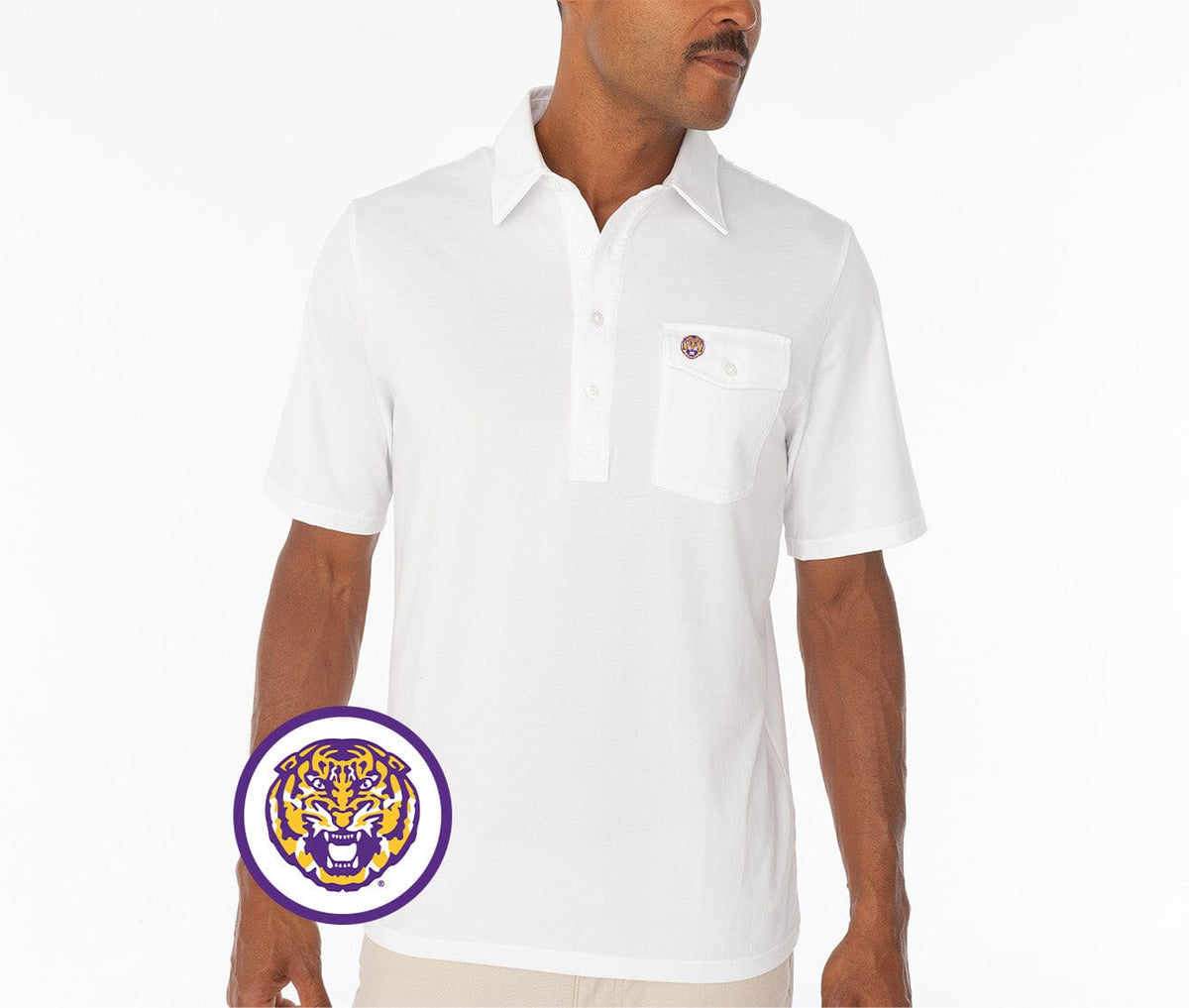 Criquet LSU in Coach's Performance Players Shirt, Tiger, White, view 1