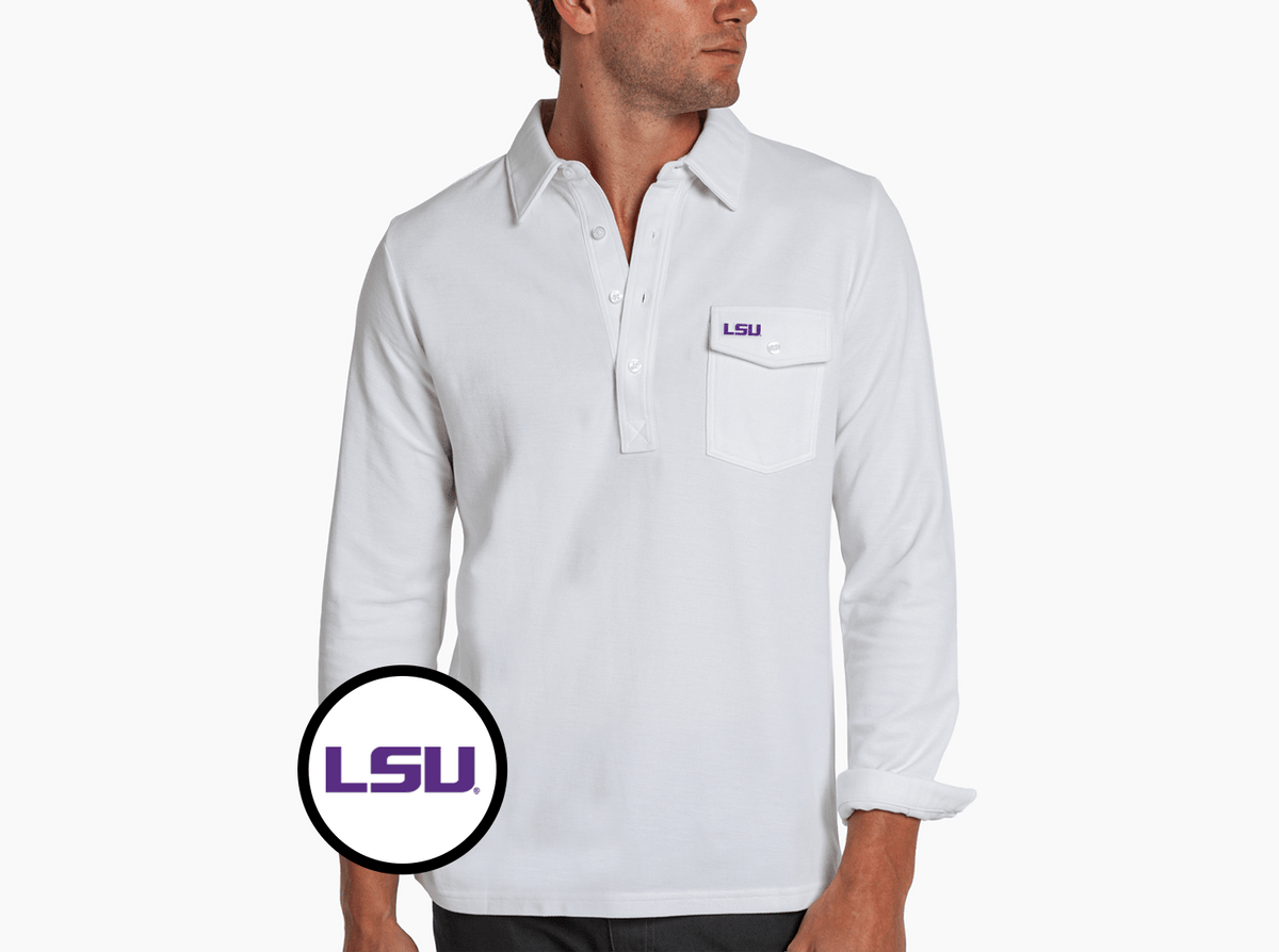 Criquet LSU Long Sleeve Players Shirt in LSU, White, view 1