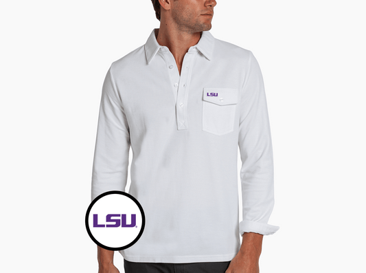 Criquet LSU Long Sleeve Players Shirt in LSU, White, view 1