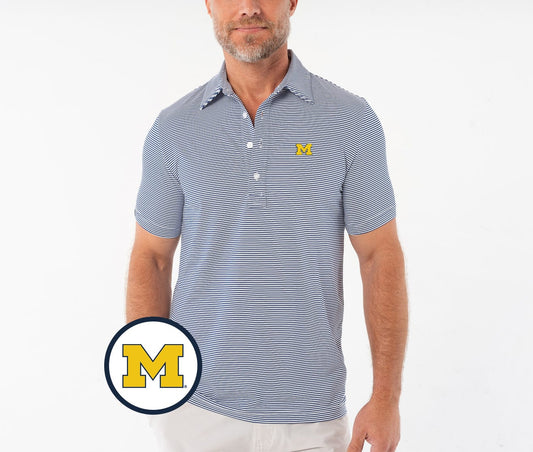 Criquet Michigan in Coach's Performance Range Polo, M Logo, Navy Stripe, view 1