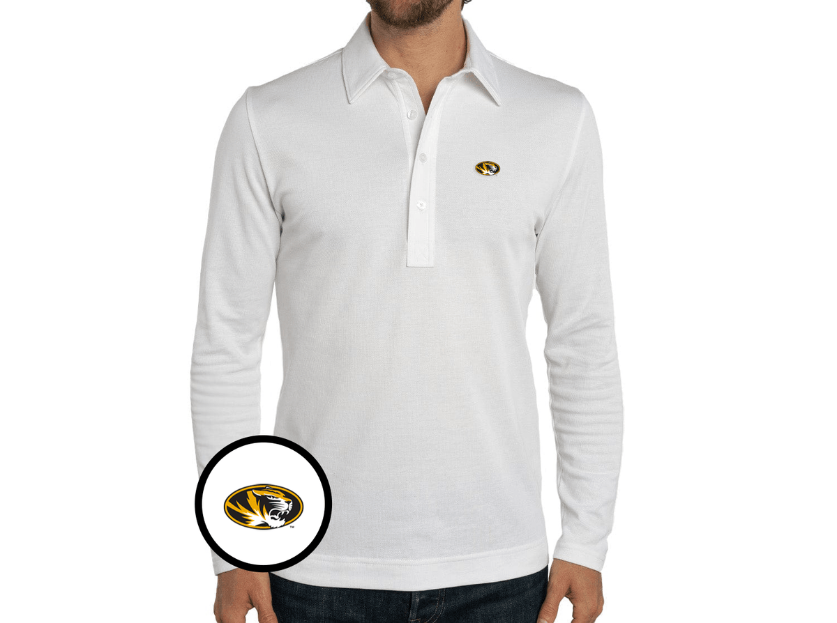 Criquet Missouri Jacquard Long Sleeve Range Polo in Tiger, White, view 1