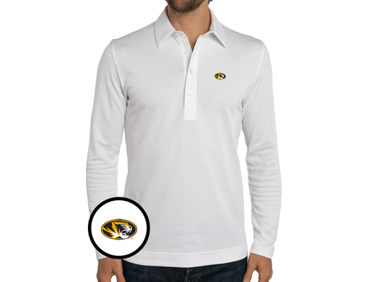 Criquet Missouri Jacquard Long Sleeve Range Polo in Tiger, White, view 1