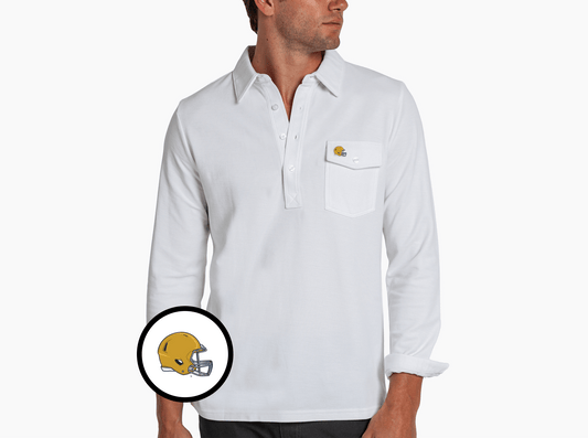 Criquet Notre Dame Long Sleeve Players Shirt in Helmet, White, view 1