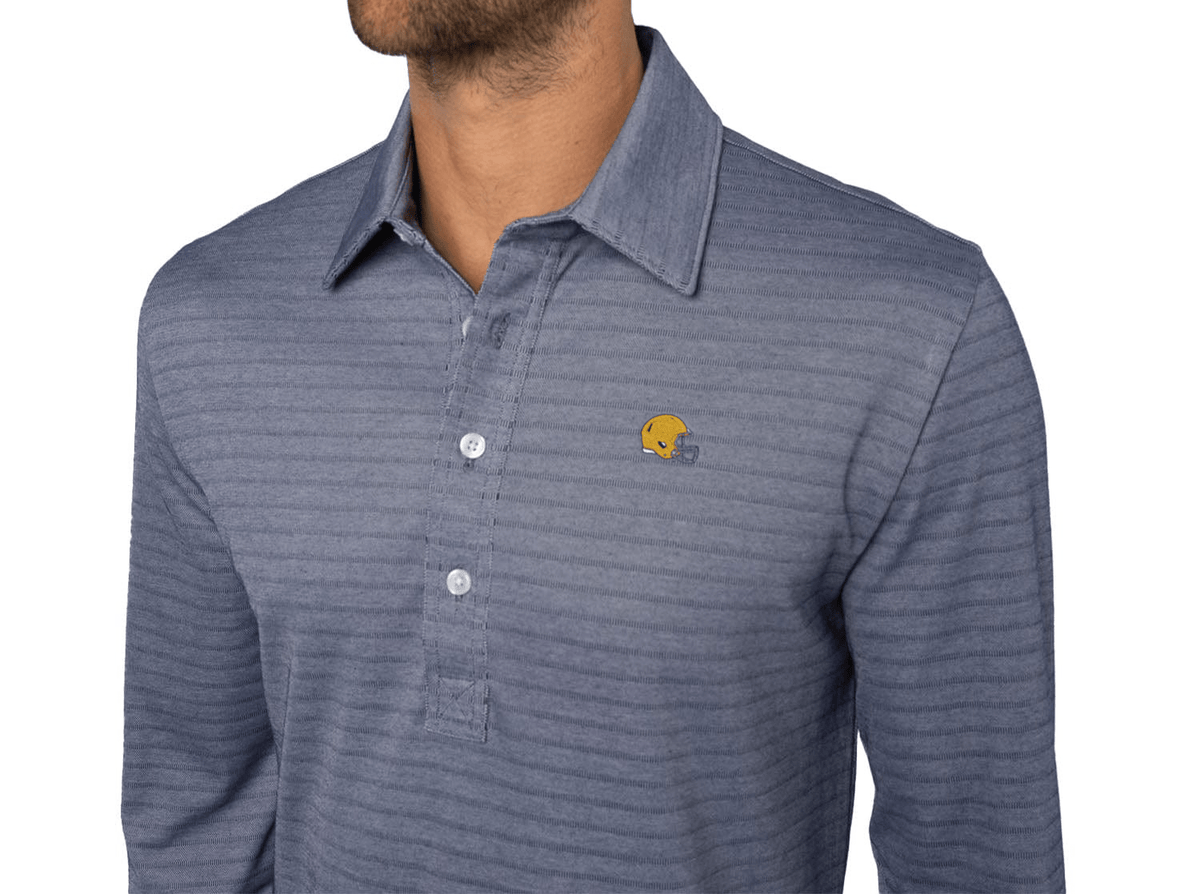 Criquet Notre Dame in Jacquard Long Sleeve Polo, Helmet, Navy Stripe, view 2