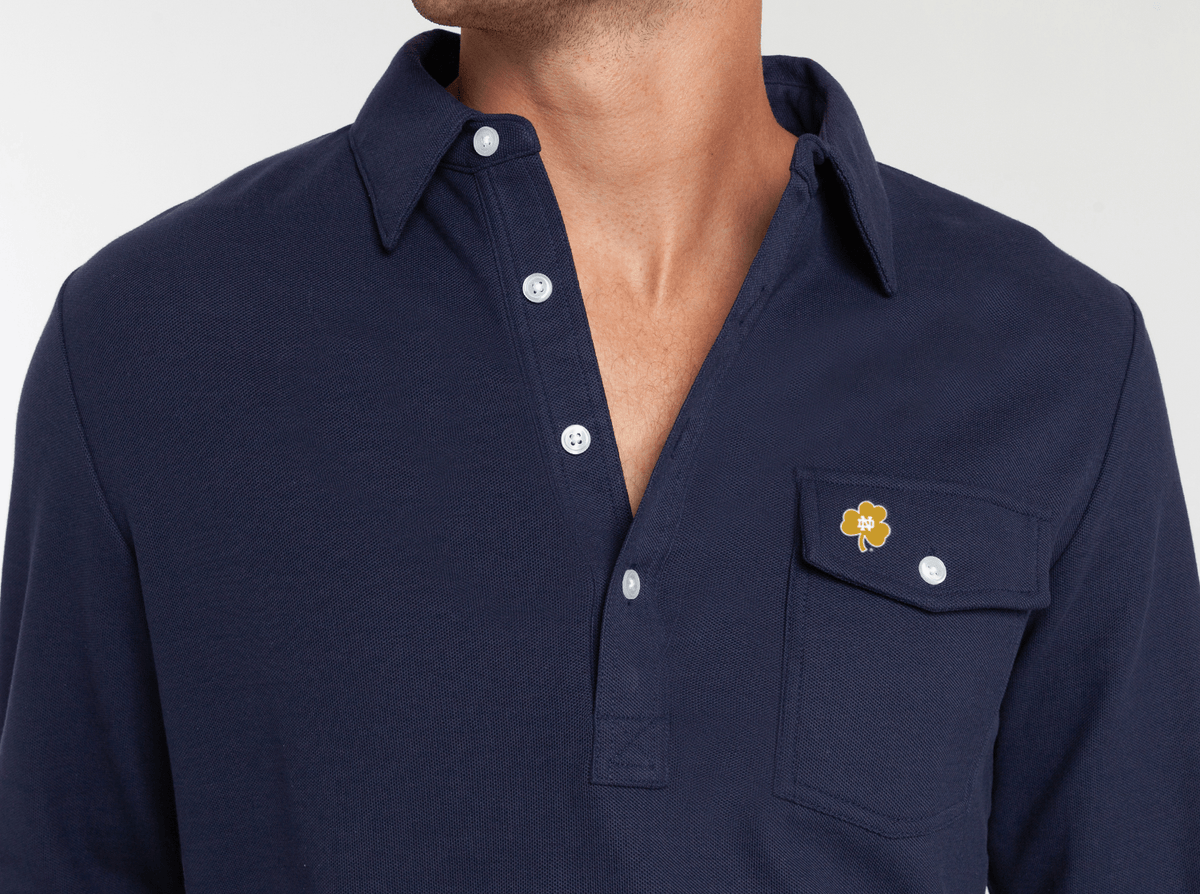 Criquet Notre Dame Long Sleeve Players Shirt in Shamrock, Peacoat, view 2