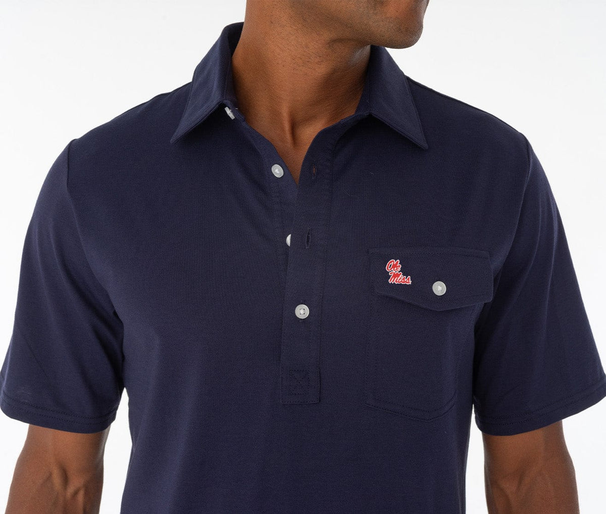 Criquet Ole Miss in Coach's Performance Players Shirt, Ole Miss Stack, Navy, view 3