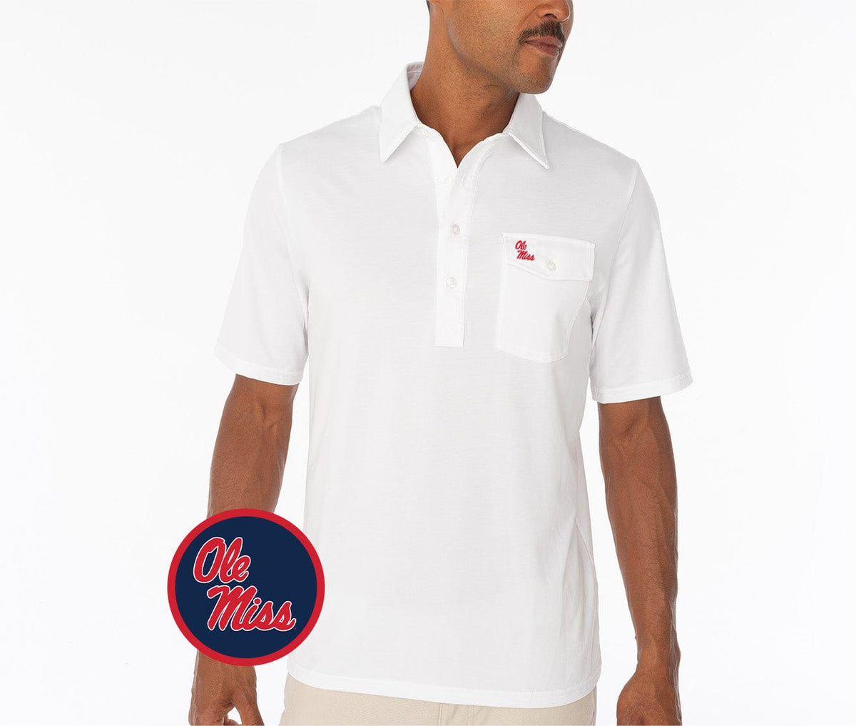 Criquet Ole Miss in Coach's Performance Players Shirt, Ole Miss Stack, White, view 1