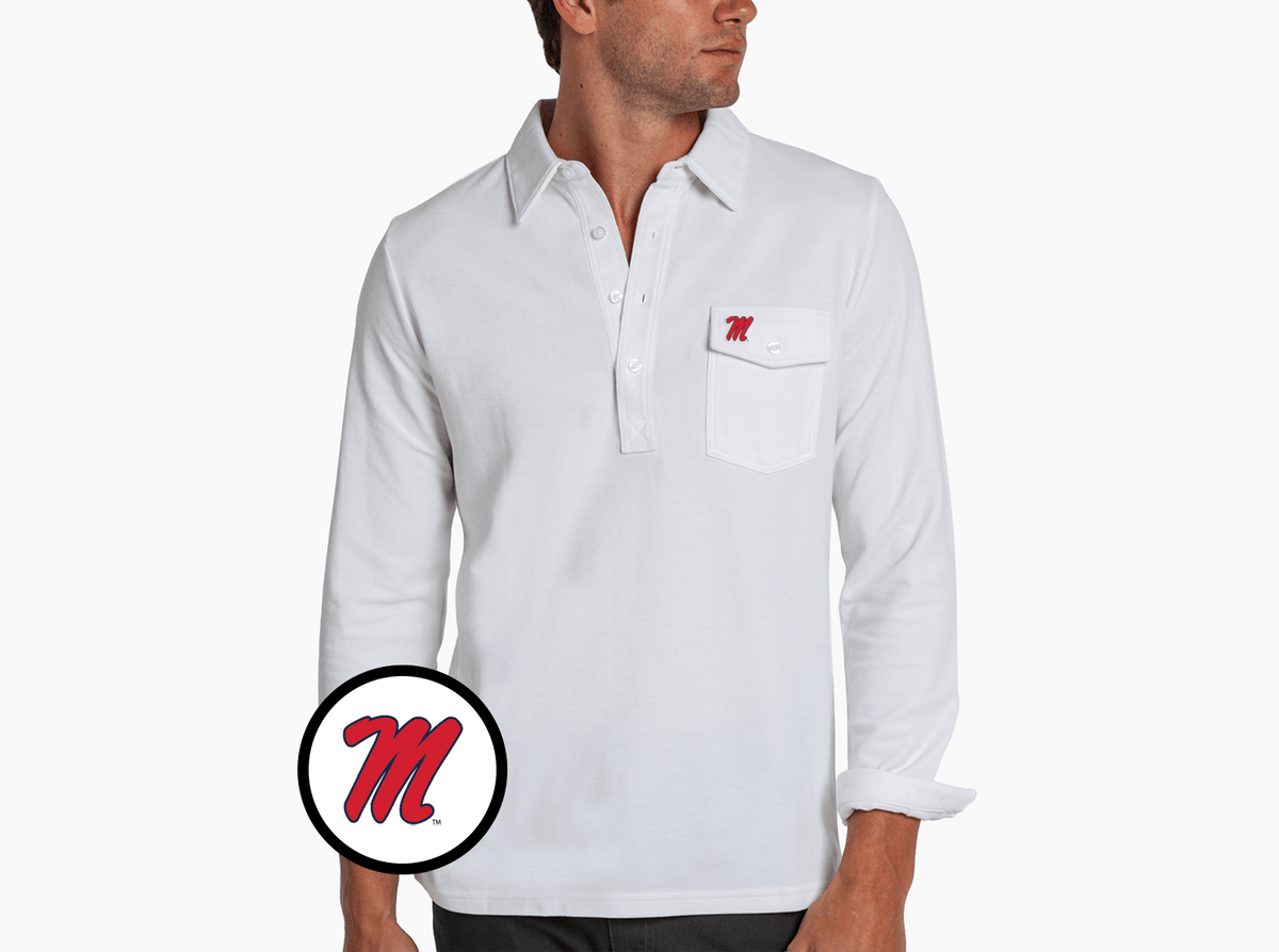 Criquet Ole Miss Long Sleeve Players Shirt in M, White, view 1